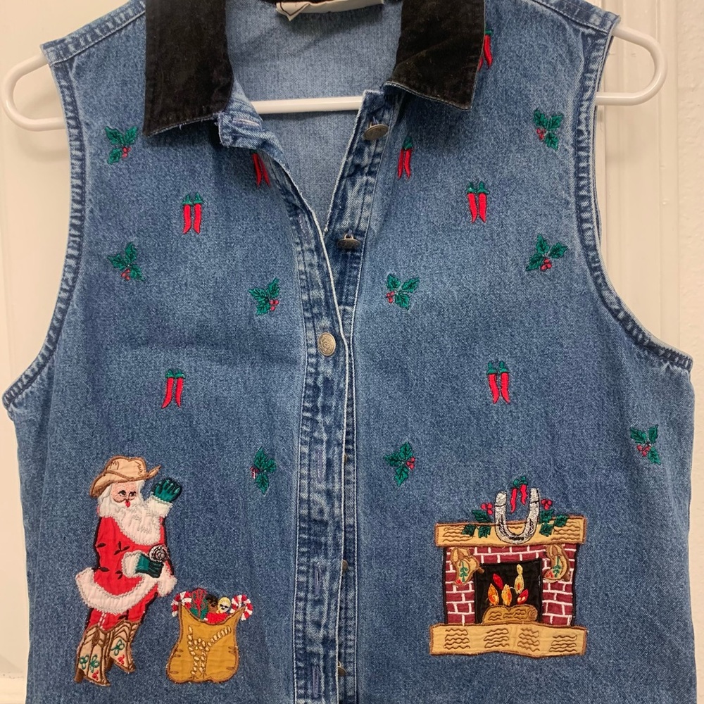 Vintage Holiday Cowboy Santa Denim Vest